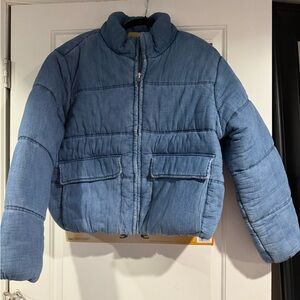 GAP women’s cropped Denim Puffer Jacket
